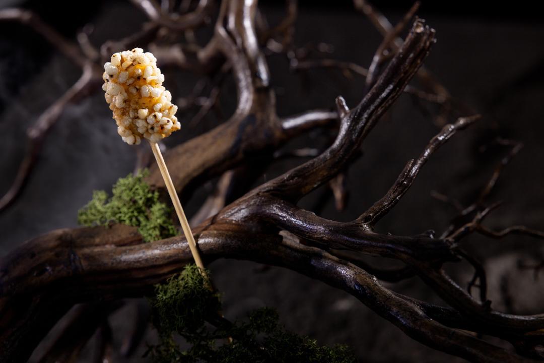 Job's tear and tekuyung pasang river-snail cattail on a skewer